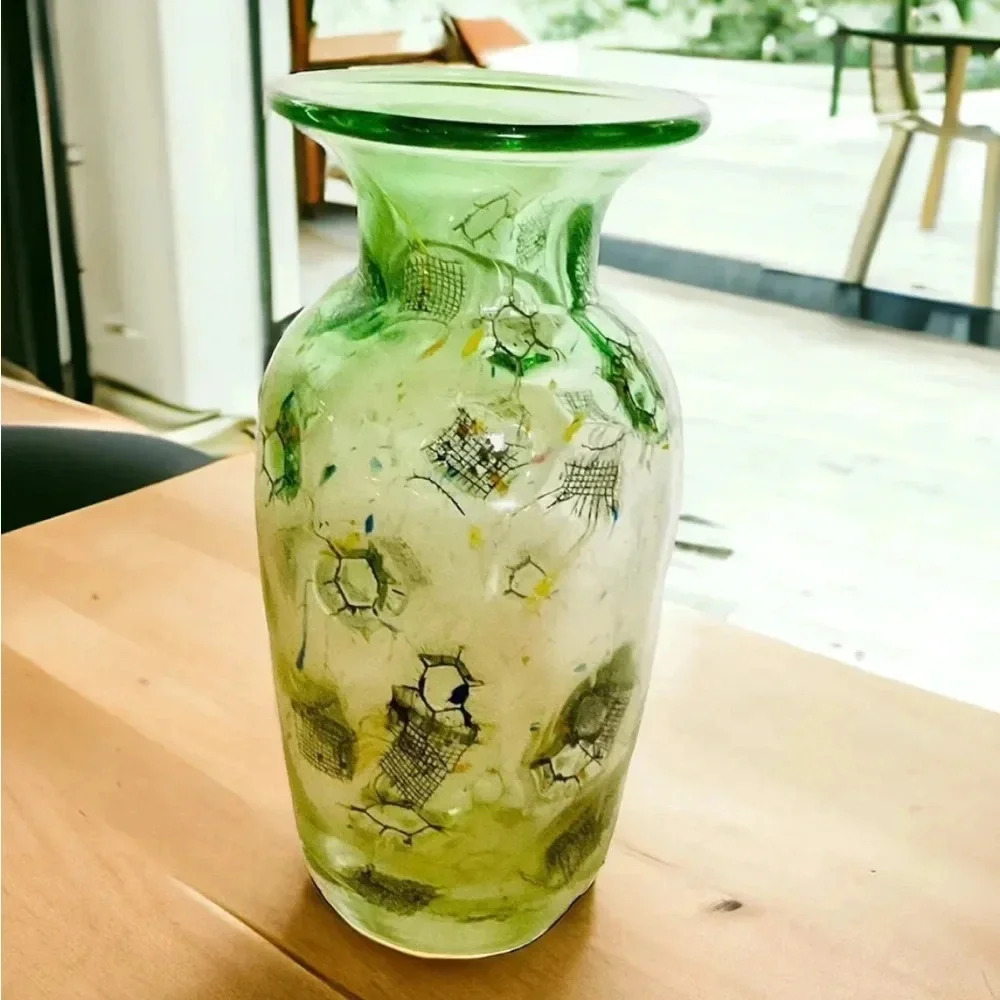 Adam Jablonski Poland Art Murano Chicken Wire Milliefiori Large Glass Vase